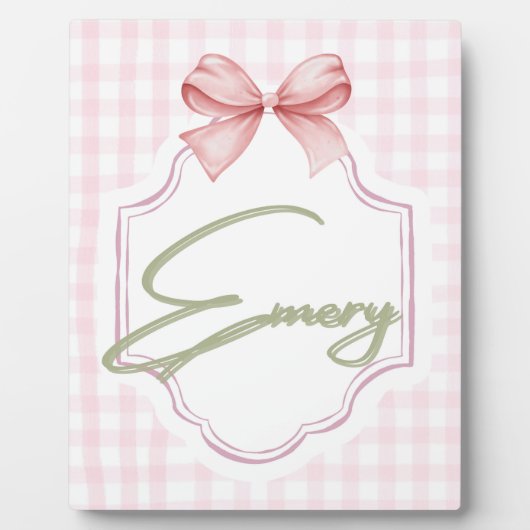 Plaque Photo Personnalisée Emery Baby Girl Nursery Bow&En vichy (Devant)