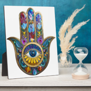 Plaque Photo Pétales Colorés Feuilles Hamsa Saphir Troisième Oe