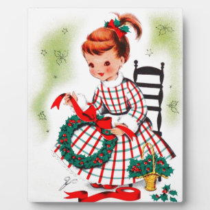 Plaque Photo Petite fille de Noël classique avec des rubans de