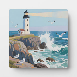 Plaque Photo Phare côtier Vagues océaniques Mouettes