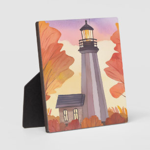 Plaque Photo Phare d'automne Aquarelle de feuillage d'automne