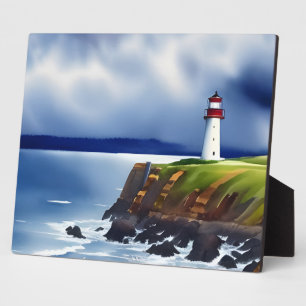 Plaque Photo Phare sur les falaises tableau d'art en aquarelle