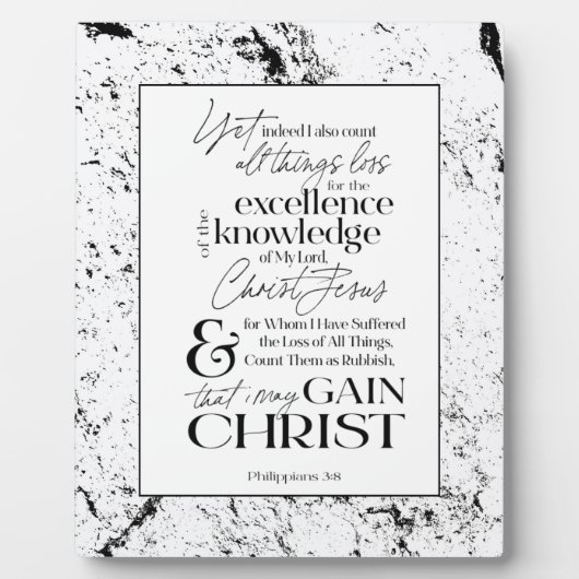 Plaque Photo Philippiens 3:8 "GAIN CHRIST" Écriture Tabletop (Devant)