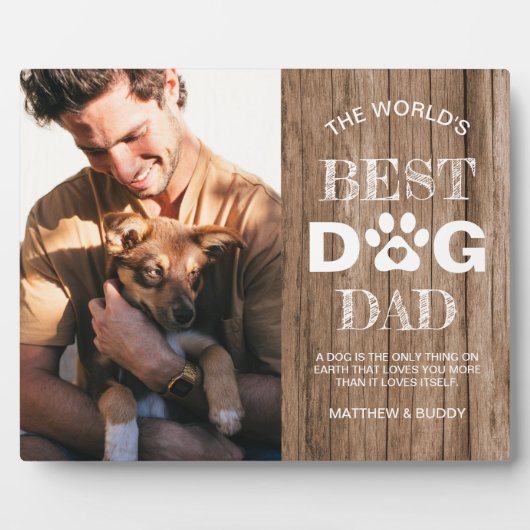 Plaque Photo Photo & Citation Rustique 'Best Dog Dad' (Devant)