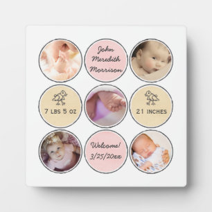 Plaque Photo Photo Collage Baby Girl Nom, birth stats and duck