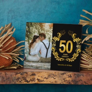 Plaque Photo Photo d'anniversaire pailleté or 50 ans
