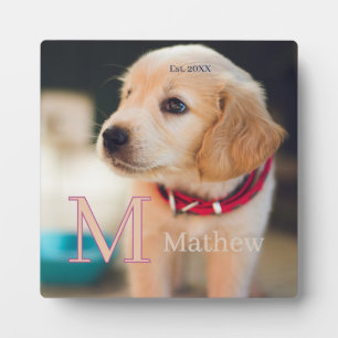 Plaque Photo photo de chien familier monogramme nom année d'est