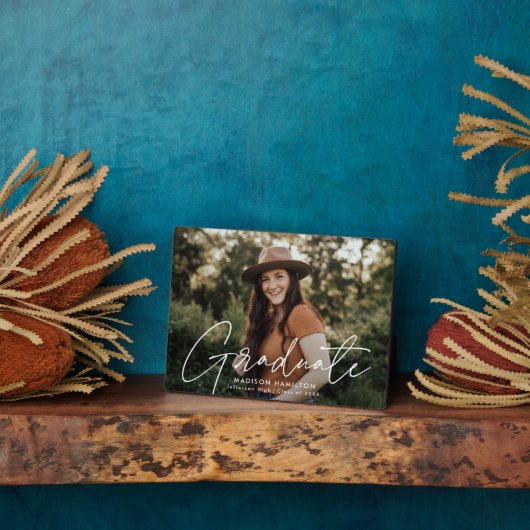 Plaque Photo Photo de Graduate moderne White Script Graduate (Côté)