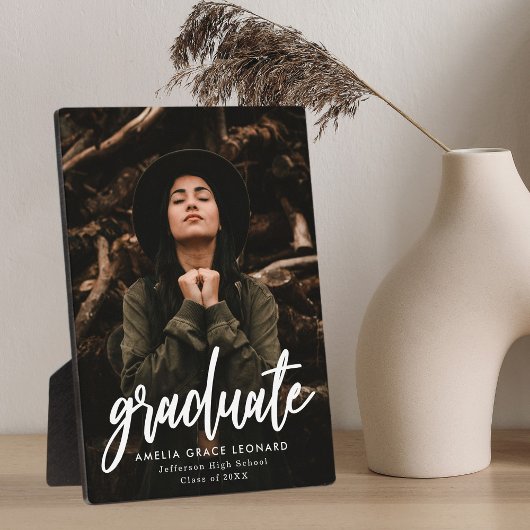 Plaque Photo Photo de Graduation de Script blanc moderne