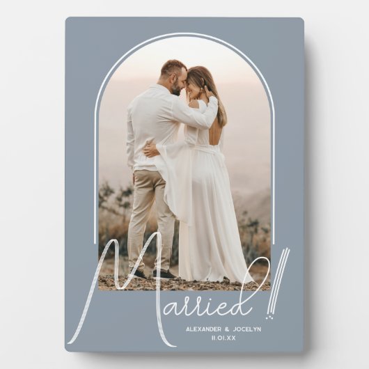 Plaque Photo Photo de mariage Elegant Arch Bleu Poussiéreux (Devant)