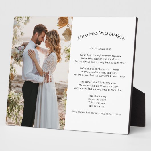 Plaque Photo Photo de mariage Paroles de chanson moderne (Côté)