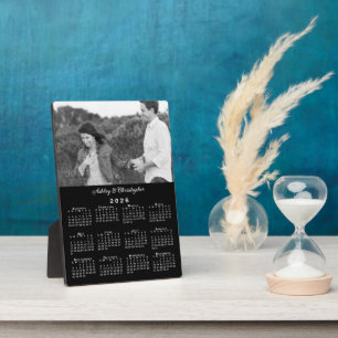 Plaque Photo Photo et noms Personnalisé Calendrier 2026 Noir