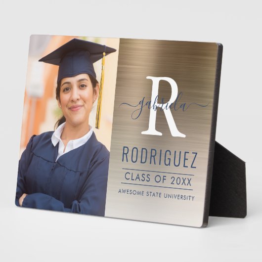 Plaque Photo Photo Gold Dark Blue Metallic Graduation Keepsaké (Côté)