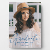 Plaque Photo Photo Moderne Graduate Bleu Script Graduation (Devant)