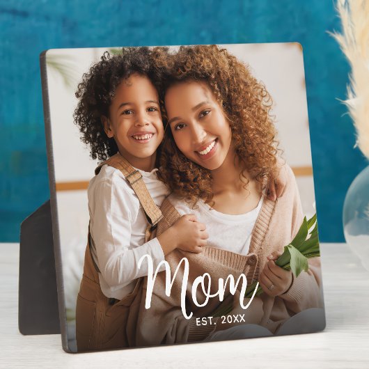 Plaque Photo Photo Mom Established Date Black Custom Script