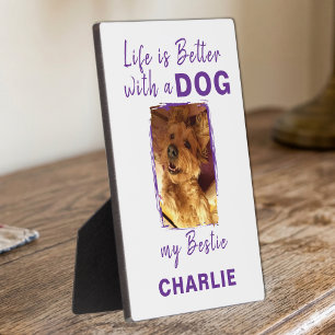 Plaque Photo Photo personnalisé chien nom blanc violet