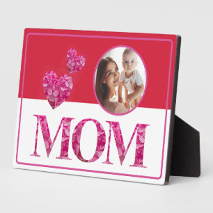 Plaque Photo Photo personnalisée, Coeurs MOM Rose Floral Letter