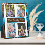Plaque Photo Photo personnalisée du meilleur papa jamais<br><div class="desc">Cadeau mignon pour papa pour Fête des pères,  anniversaire ou Noël. Ajoutez simplement des photos à ce chevalet photo dans la zone personnalisée. Arrière - plan art numérique bleu et Brown en marbre.</div>