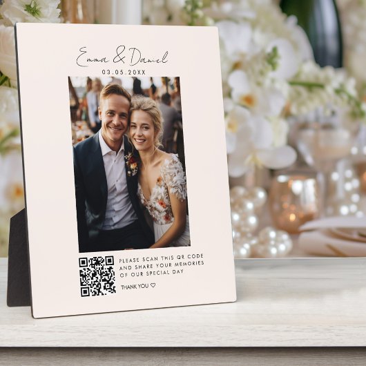 Plaque Photo Photo QR Code Mariage beige