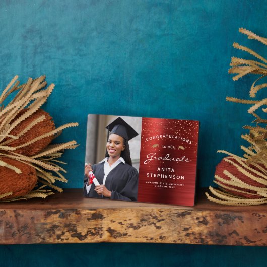 Plaque Photo Photo Red Metallic White Gold Graduation Keepsaké (Côté)