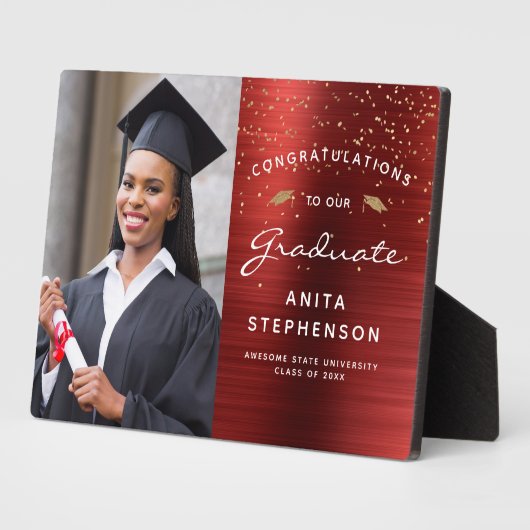 Plaque Photo Photo Red Metallic White Gold Graduation Keepsaké (Côté)