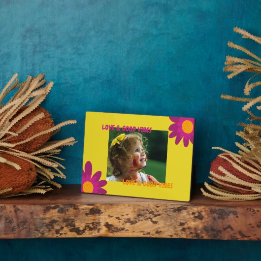 Plaque Photo Photo Retro Pink & Orange Love & Good Vibes (Côté)