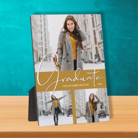 Plaque Photo Photo Trio Collage sur l'or Graduation