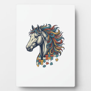 Plaque Photo Pièce de puzzle de cheval coloré T-Shirt gravure v