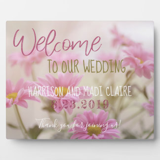 Plaque Photo Pink Daisy Bienvenue à notre Mariage Signé Romanti