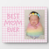 Plaque Photo Pink Gingham Whimsical Heart Best Mom Ever (Devant)