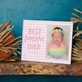 Plaque Photo Pink Gingham Whimsical Heart Best Mom Ever (Côté)