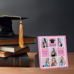 Plaque Photo Pink Graduate Photo Collage mignon Graduation<br><div class="desc">Une plaque de graduation de collage de photos de deuxième cycle sur mesure avec des carrés roses chic pour une lycéenne diplômée de la classe de 2025. Customisez avec vos portraits supérieurs, le nom de l'école et la classe de graduation sous l'élégante calligraphie pour un grand cadeau de graduation personnalisé....</div>