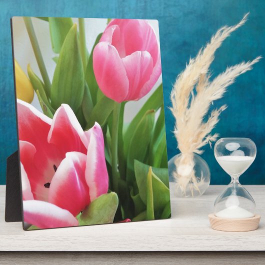 Plaque Photo Pink Tulips, Floral Spring Bouquet, Flowers (Côté)