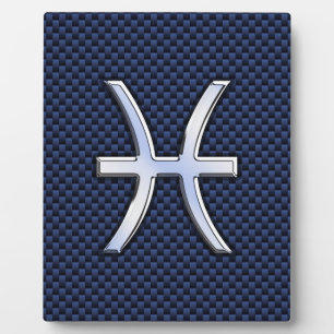 Plaque Photo Pisces Zodiac on Blue Carbon Fiber