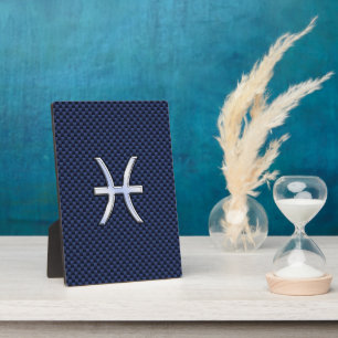 Plaque Photo Pisces Zodiac Sign on Blue Carbon Fibre Print