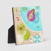 Plaque Photo Piscine fille en bikini plage d'été (Recto)