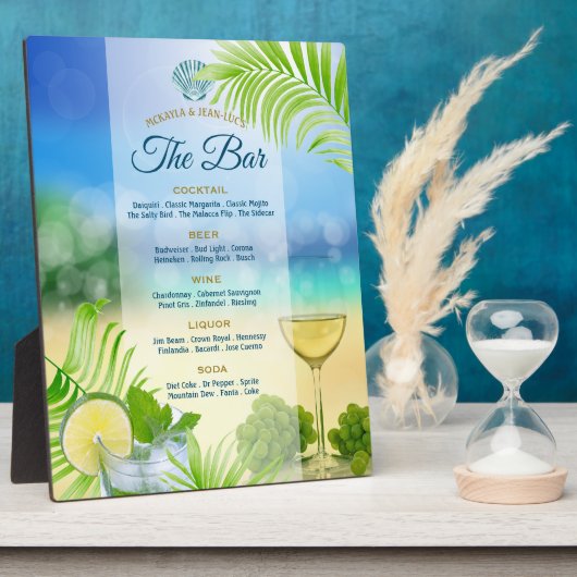 Plaque Photo Plage Mariage Mojito Vin Palm Open Bar Menu (Côté)