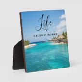 Plaque Photo Plage Saying Plage Tropicale avec Chauves de chaum (Recto)