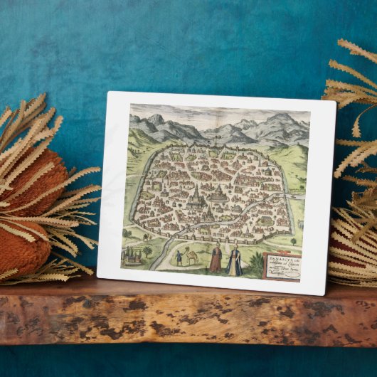 Plaque Photo Plan de la ville de Damas, Syrie, 1620 (gravure) (Côté)