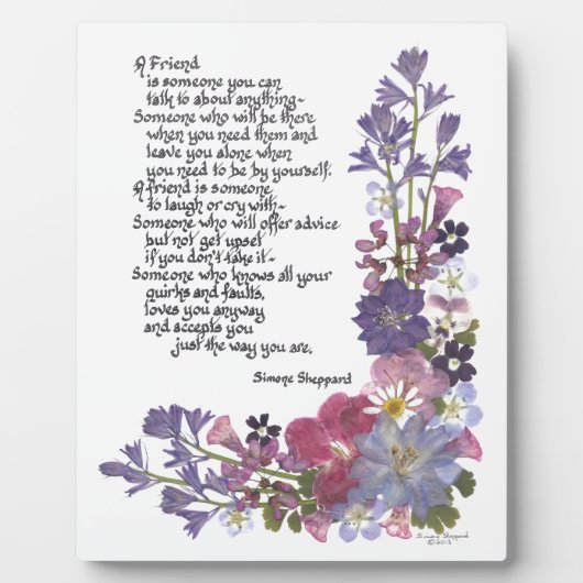 Plaque Photo Poème d'amitié (Devant)
