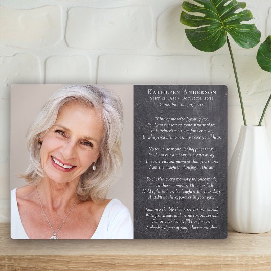 Plaque Photo Poème de réflexion Photo Mémorial Sympathie