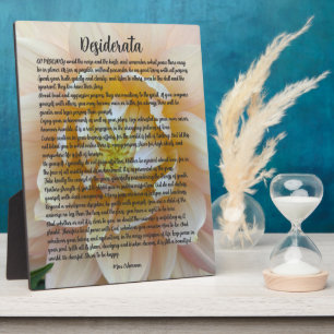 Plaque Photo Poème Desiderata Fleur de Dahlia Rose Pâle en Fleu