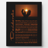 Plaque Photo Poème Desiderata Priant Au Soleil Envoyé (Devant)