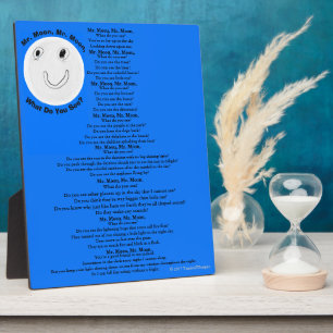 Plaque Photo Poème pour enfants M. Lune Bleu Noir
