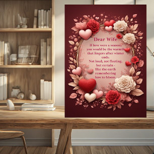 Plaque Photo Poème romantique pour couples Roses rouges Cœurs V
