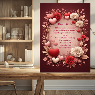 Plaque Photo Poème romantique pour couples Roses rouges Cœurs V