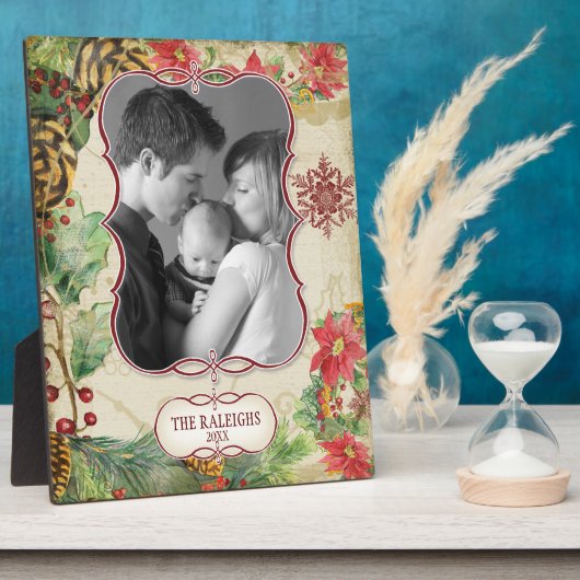 Plaque Photo Poinsettia Pine de courge cône Snowflake Photograp (Côté)