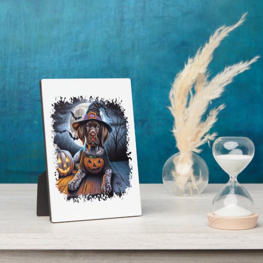 Plaque Photo Pointer Dog Halloween Square (Côté)