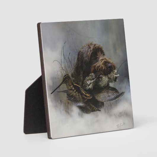 Plaque Photo Pointeur à poils durs Griffon, Chasse à la bécasse (Recto)