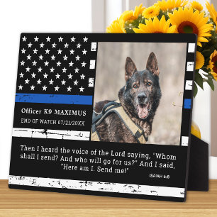 Plaque Photo Police Dog Thin Blue Line Officer K9 Memorial 